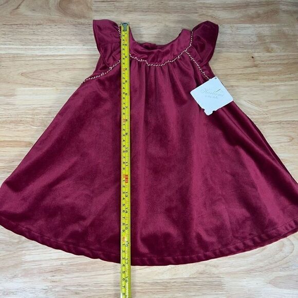 Heirlooms By Polly Flinders, Cranberry Velvet Holiday Dress Top, Gold Trim, 2T - Picture 4 of 9